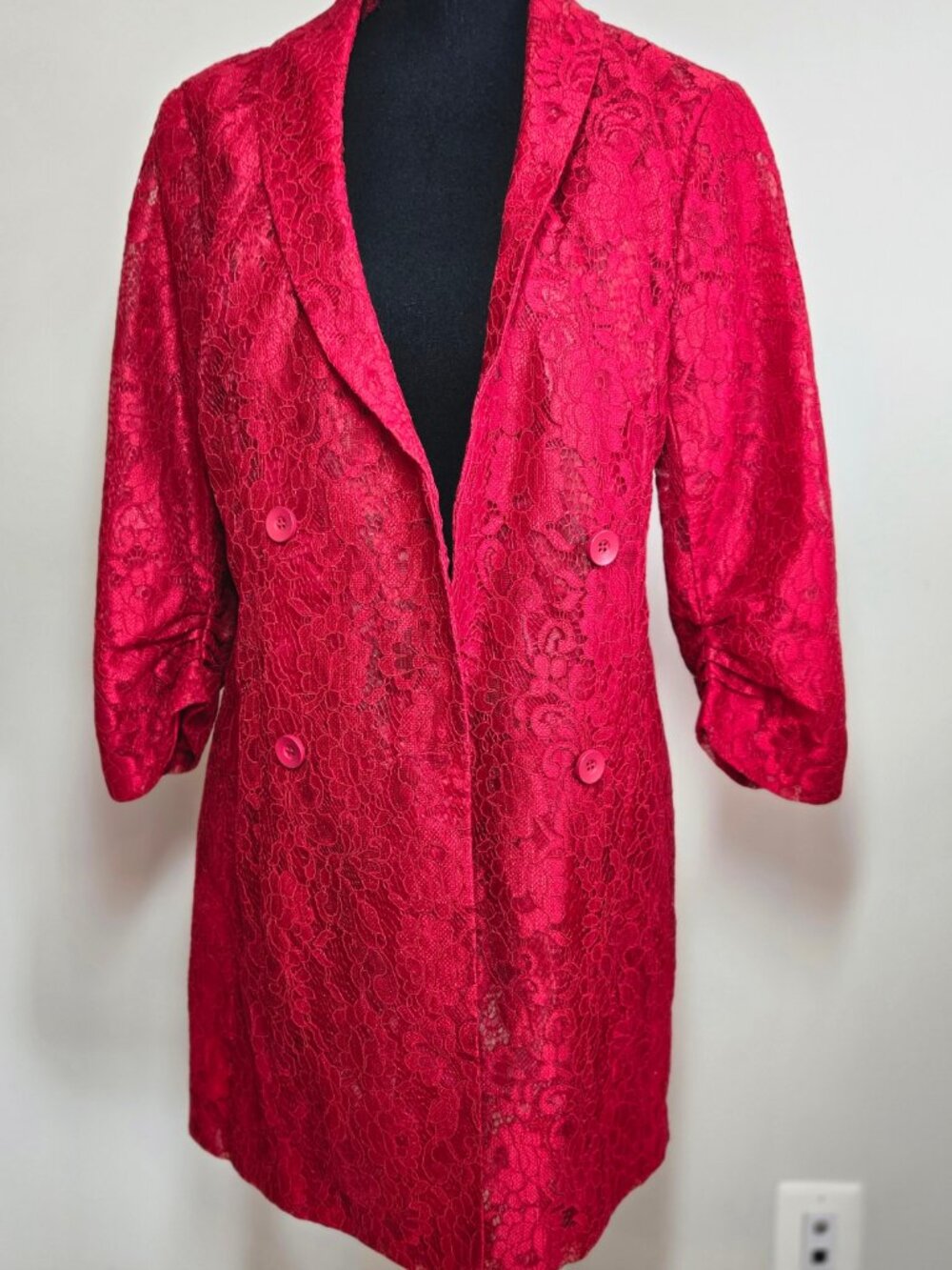 Iconic Lulus Red Lace Overcoat size S - Picture 6 of 13